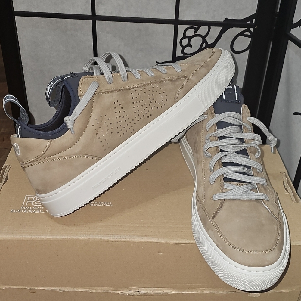 P448 Beige Soho Leather Sneakers Shoes Size 10.5 New Made In Italy - Picture 10 of 12